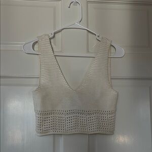 House of Harlow Cream Knit Sleeveless Crop Top Tank